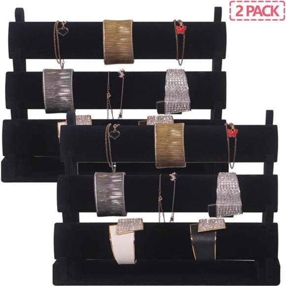 2Pack Velvet Bracelet Holder with 3Tier Rack, Jewelry Display Stand Watch Bangle - Picture 3 of 7
